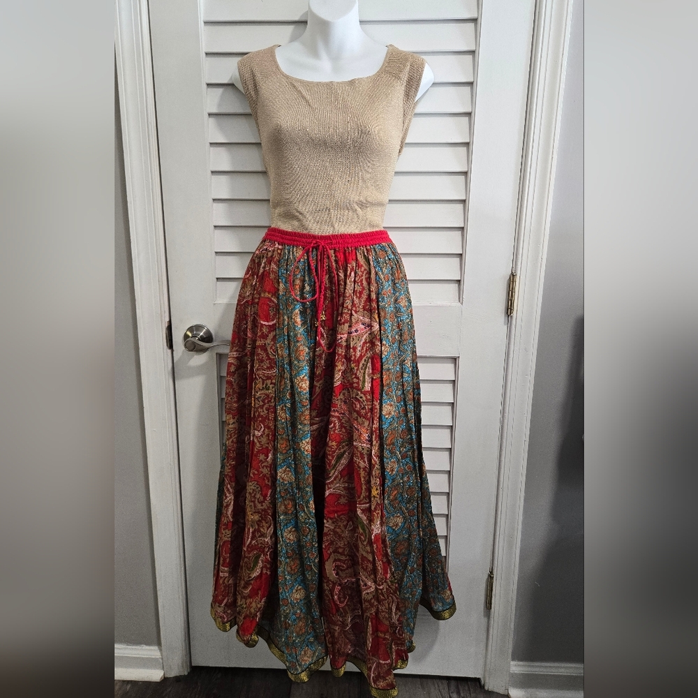 Traditional Indian Style Maxi Skirt - Red and Teal Paisley